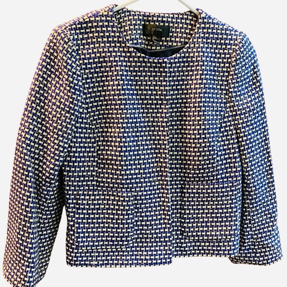 J. Crew Purple Tweed Silk Blend Cropped Jacket